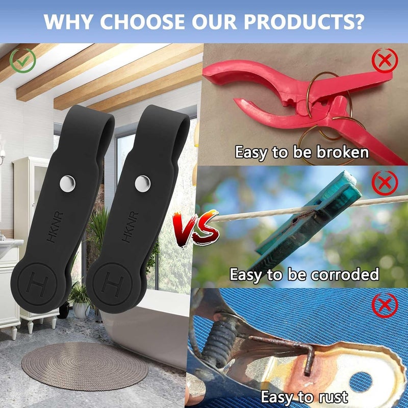 HKNR 2 Pcs Strong Magnetic Towel Clips for Kitchen, Waterproof Silicone Towel Holder for Oven Handle Fridge, No Drill Multi-Purpose Kitchen Towel Clip, Bathroom, Outdoor Use (Black) - Image 4
